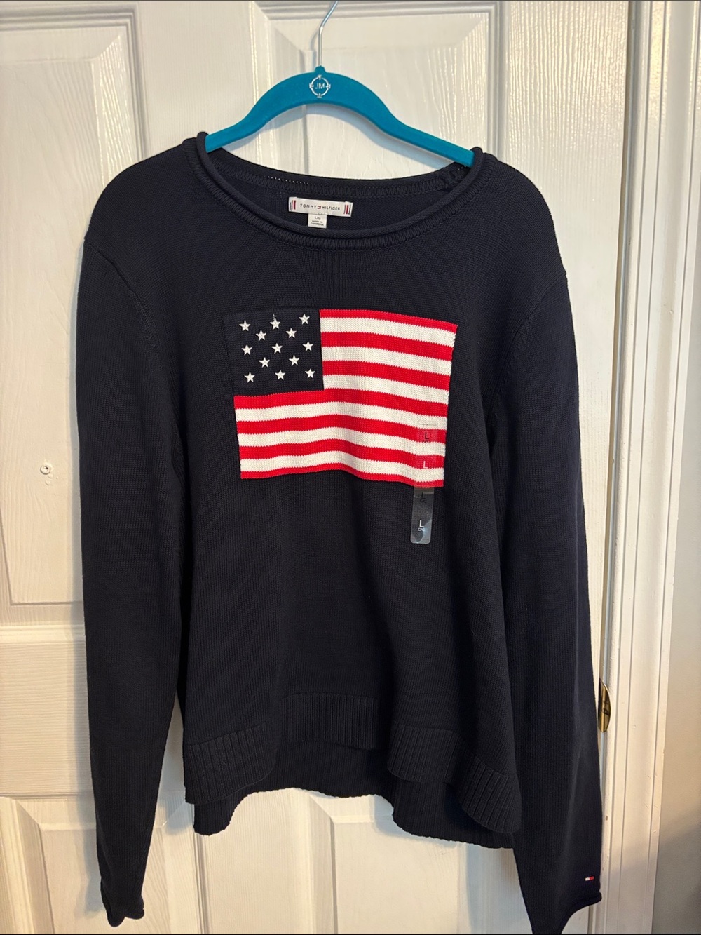 Tommy Hilfiger Navy Crewneck Sweater with American Flag